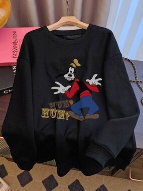 Black Cartoon Graphic Crewneck Sweatshirt